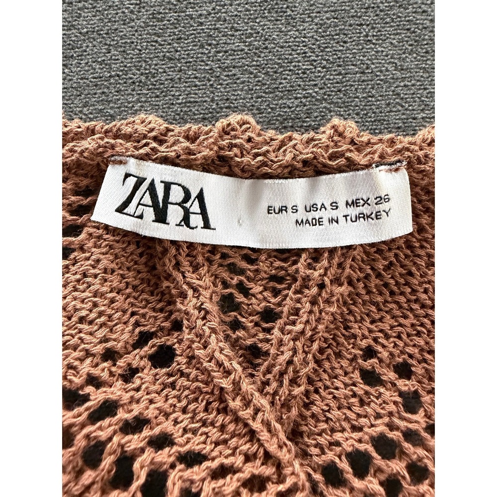 Zara Crochet Knit Sweater Dress Womens S Brown Bohemian Cottagecore Indie Boho - Picture 5 of 10